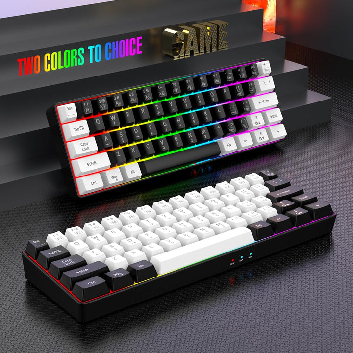 60% Wired Gaming Keyboard, RGB Backlit Mini Waterproof Small Ultra-Compact 61 Keys for Pc/Mac Gamer, Typist, Travel, Easy to Carry on Business Trip (Black-White)