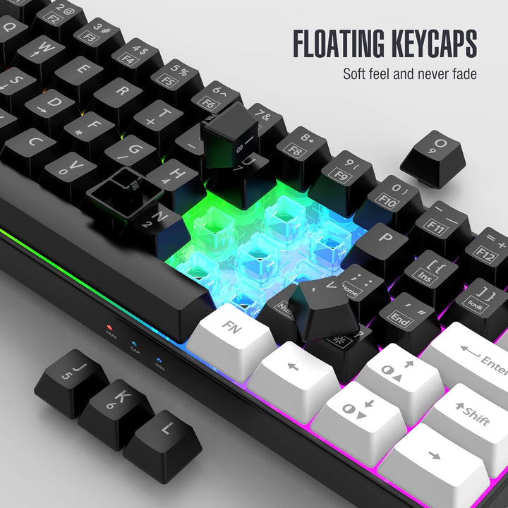 60% Wired Gaming Keyboard, RGB Backlit Mini Waterproof Small Ultra-Compact 61 Keys for Pc/Mac Gamer, Typist, Travel, Easy to Carry on Business Trip (Black-White)