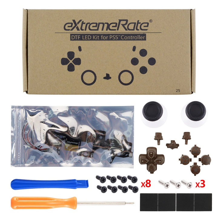 Multi-Colors Luminated, Classical Symbols DTF V3 LED Kit for PS5 Controller BDM-010 & BDM-020 - Wood Grain