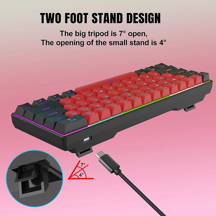 60% Wired Mechanical Keyboard, Mini Gaming Keyboard with 61 Keys for PC, Windows XP, Win 7, Win 10 (Black-Red, Red Switches)