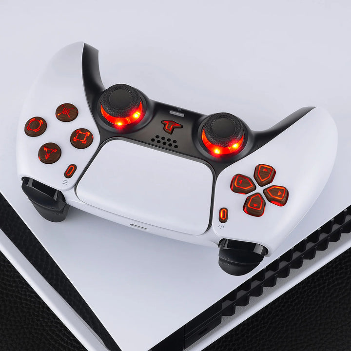 Multi-Colors Luminated, Classical Symbols DTF V3 LED Kit for PS5 Controller BDM-010 & BDM-020 - Wood Grain