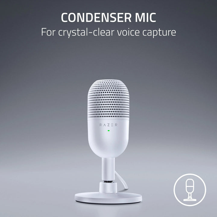Seiren V3 Mini Ultra-Compact USB Microphone, Tap to Mute, White Edition