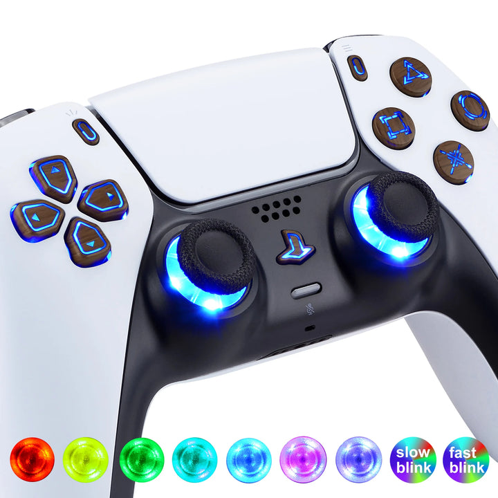 Multi-Colors Luminated, Classical Symbols DTF V3 LED Kit for PS5 Controller BDM-010 & BDM-020 - Wood Grain