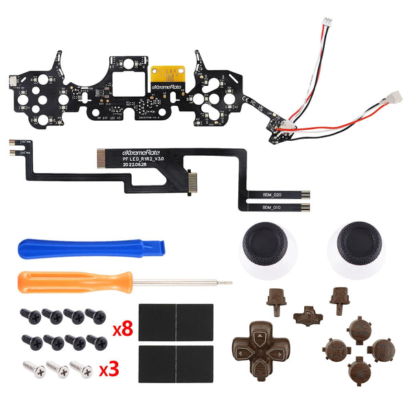Multi-Colors Luminated, Classical Symbols DTF V3 LED Kit for PS5 Controller BDM-010 & BDM-020 - Wood Grain